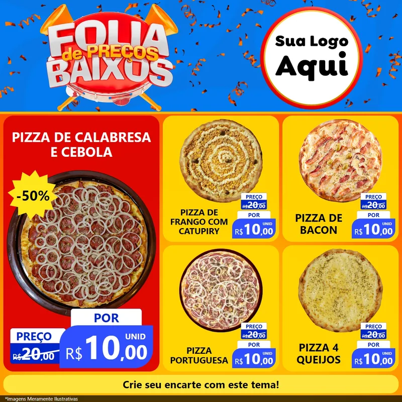 Modelo de Rede Social para Feed Facebook com o tema Folia de Preços Baixos para Pizzaria