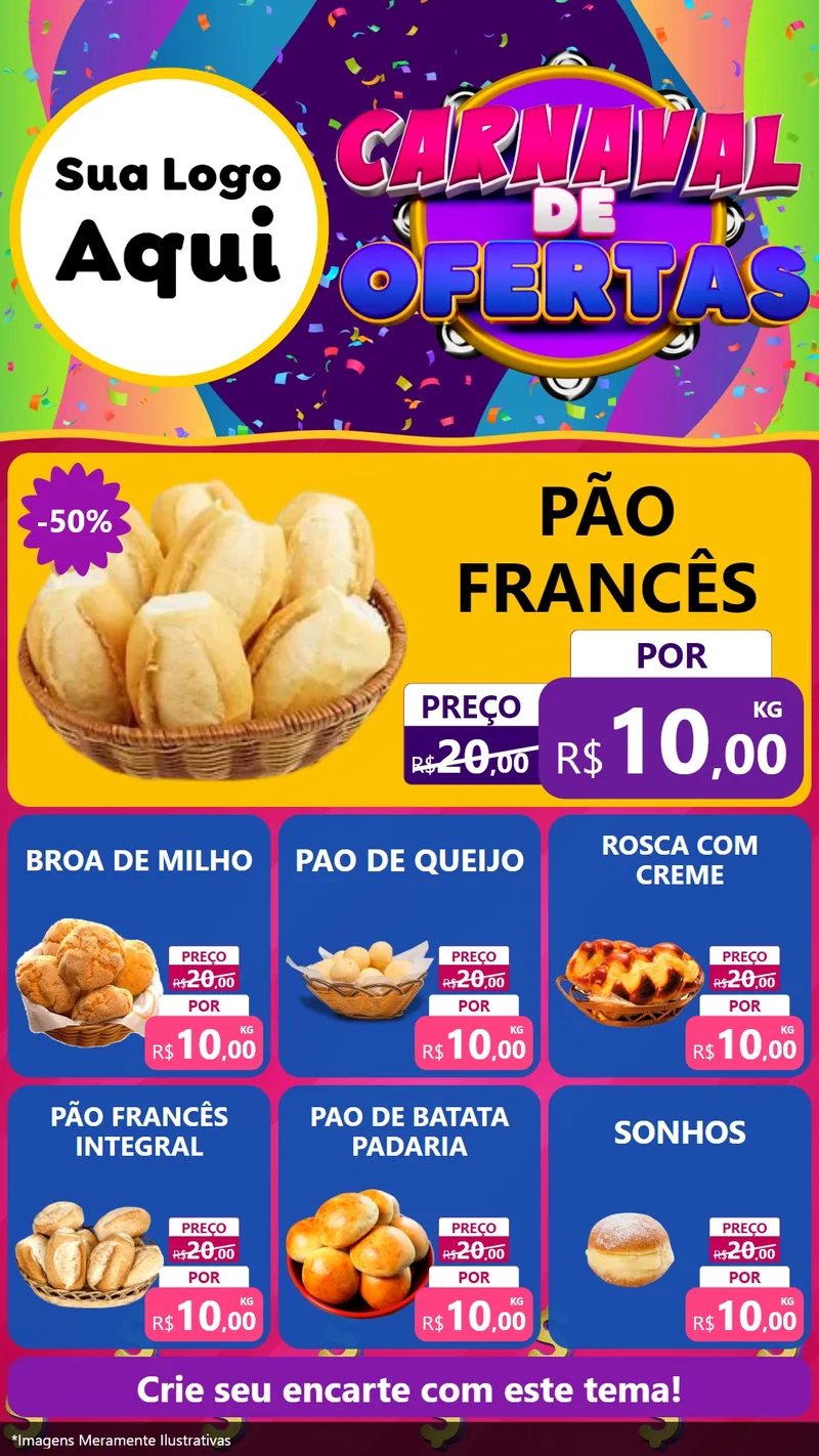 Modelo de Rede Social para Stories com o tema Carnaval de Ofertas para Padaria