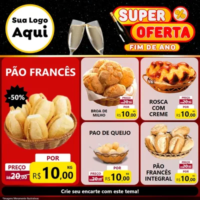 Modelo de Rede Social para Feed Facebook com o tema Super Oferta Fim de Ano para Padaria