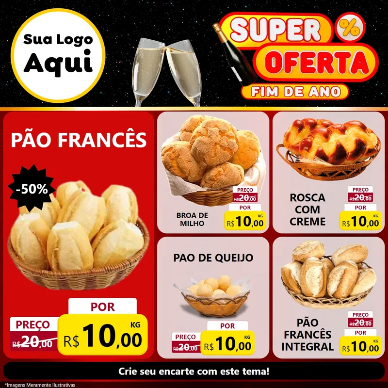 Modelo de Rede Social para Feed Facebook com o tema Super Oferta Fim de Ano para Padaria