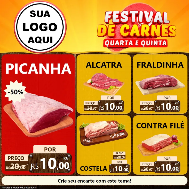 Modelo de Rede Social para Feed Facebook com o tema Festival de Carnes - Quarta e Quinta para Açougue