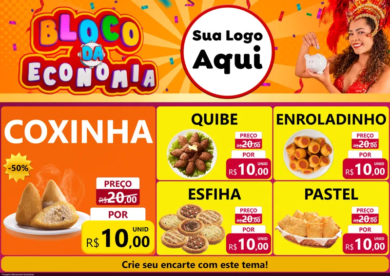 Modelo de Encarte para Encarte A4 Horizontal com o tema Bloco da Economia para Salgadaria