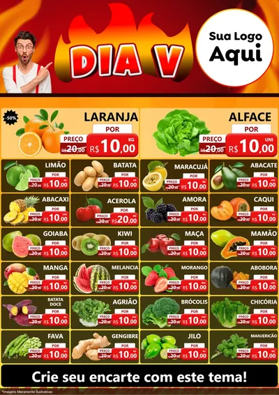 Modelo de Encarte para Encarte A4 Vertical com o tema Dia V para Hortifrúti
