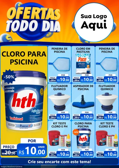 Modelo de Encarte para Encarte A4 Vertical com o tema Ofertas Todo Dia para Produtos para Piscina