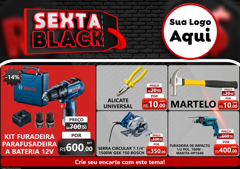 Modelo de Encarte para Encarte A4 Horizontal com o tema Sexta Black para Maquinas e Ferramentas