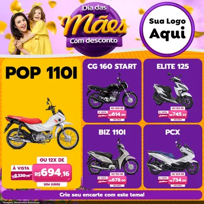 Modelo de Rede Social para Feed Facebook com o tema Dia das Mães com Desconto para Concessionaria de Motos