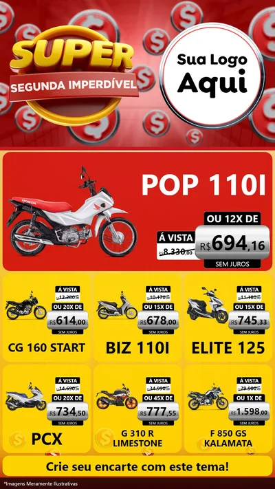 Modelo de Rede Social para Stories com o tema Super Segunda Imperdível para Concessionaria de Motos