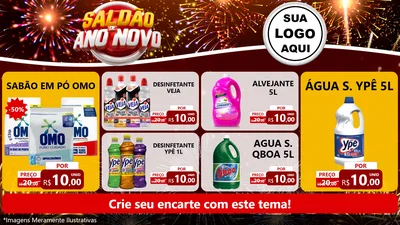 Modelo de TV para TV Horizontal com o tema Saldão de Ano Novo para Produtos de Limpeza