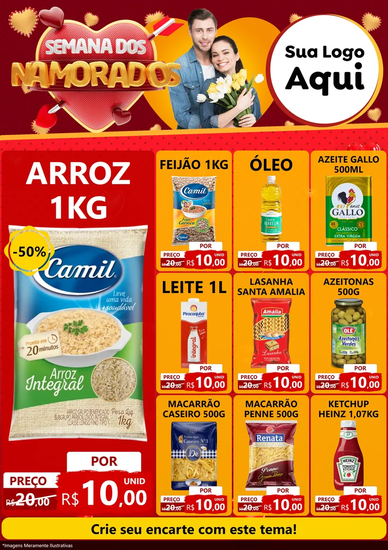 Modelo de Encarte para Encarte A4 Vertical com o tema Semana dos Namorados para Supermercado