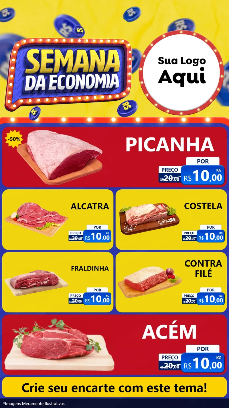 Modelo de TV para TV Vertical com o tema Semana da Economia para Açougue