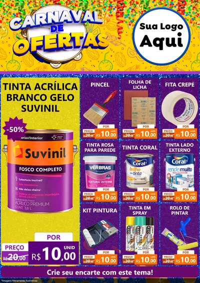 Modelo de Encarte para Encarte A4 Vertical com o tema Carnaval de Ofertas para Tintas e Ferramentas