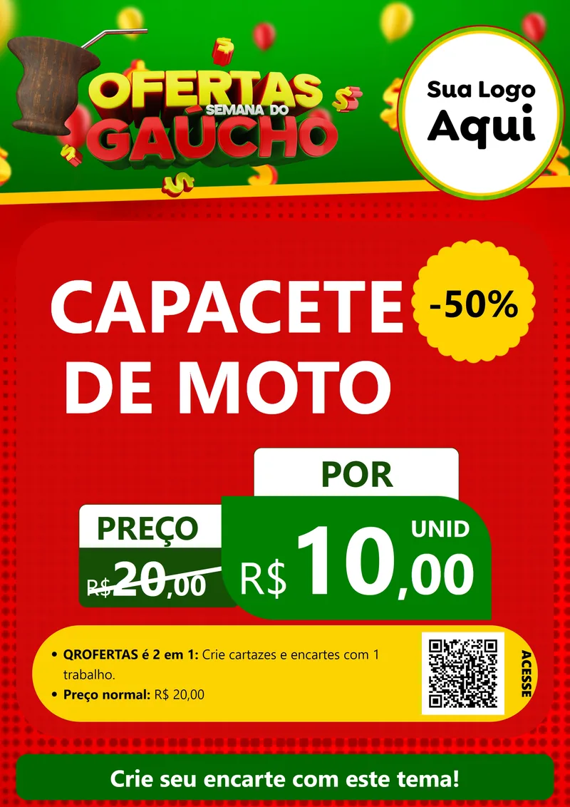 Modelo de Cartaz para Cartaz A4 Vertical com o tema Ofertas Semana Do Gaúcho para Moto peças
