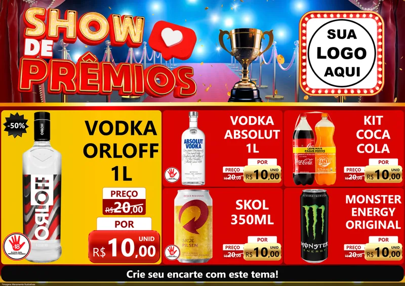 Modelo de Encarte para Encarte A4 Horizontal com o tema Show de Prêmios para Distribuidora de bebidas