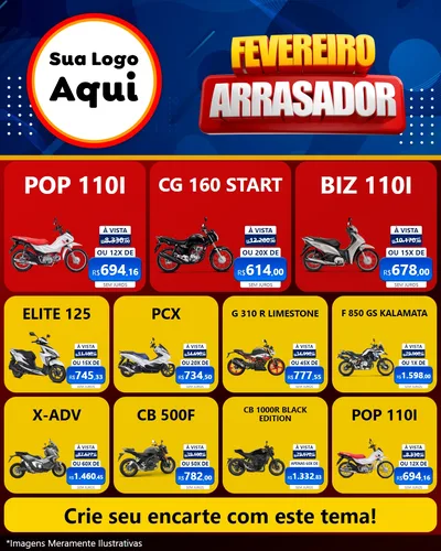 Modelo de Rede Social para Feed Instagram com o tema Fevereiro Arrasador para Concessionaria de Motos