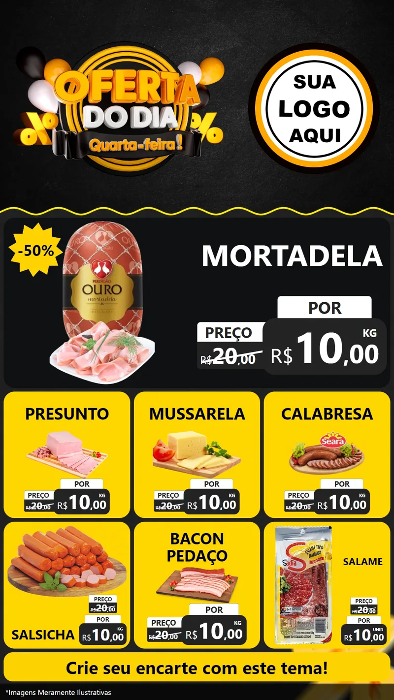 Modelo de Rede Social para Stories com o tema Oferta do Dia - Quarta Feira! para Frios e Laticínios
