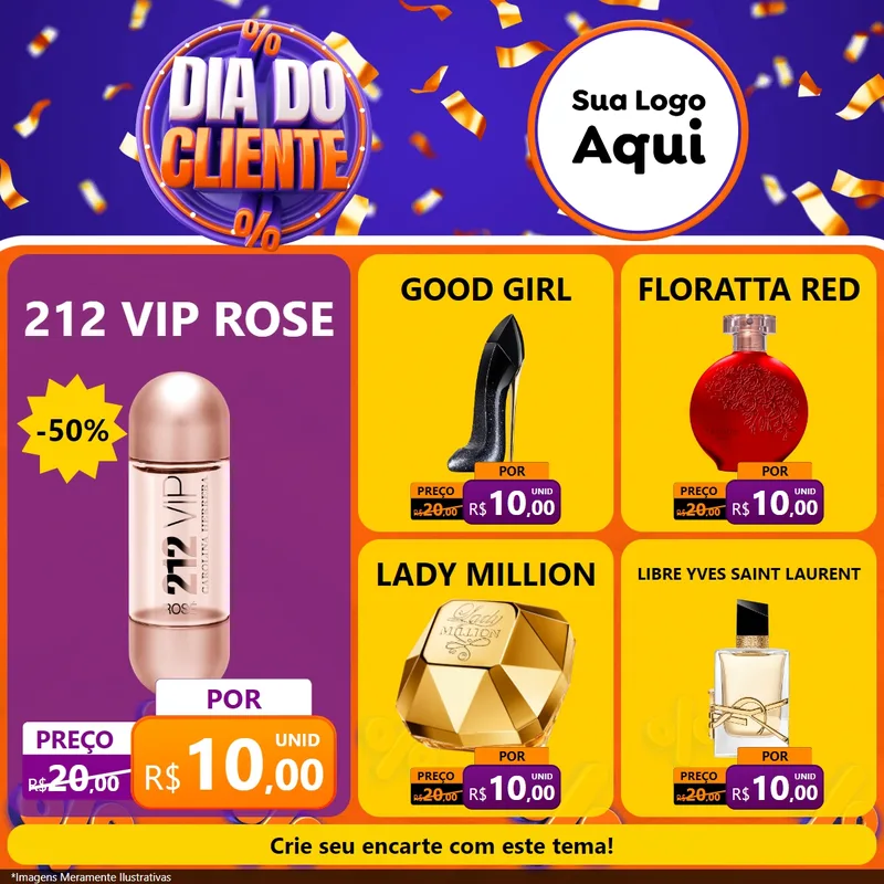 Modelo de Rede Social para Feed Facebook com o tema Dia do Cliente para Perfumes