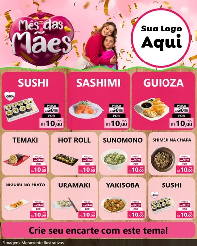 Modelo de Rede Social para Feed Instagram com o tema Mês das Mães para Comida japonesa