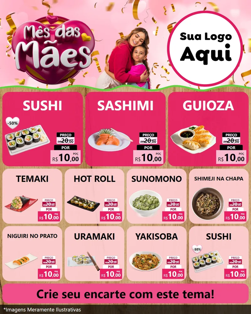 Modelo de Rede Social para Feed Instagram com o tema Mês das Mães para Comida japonesa