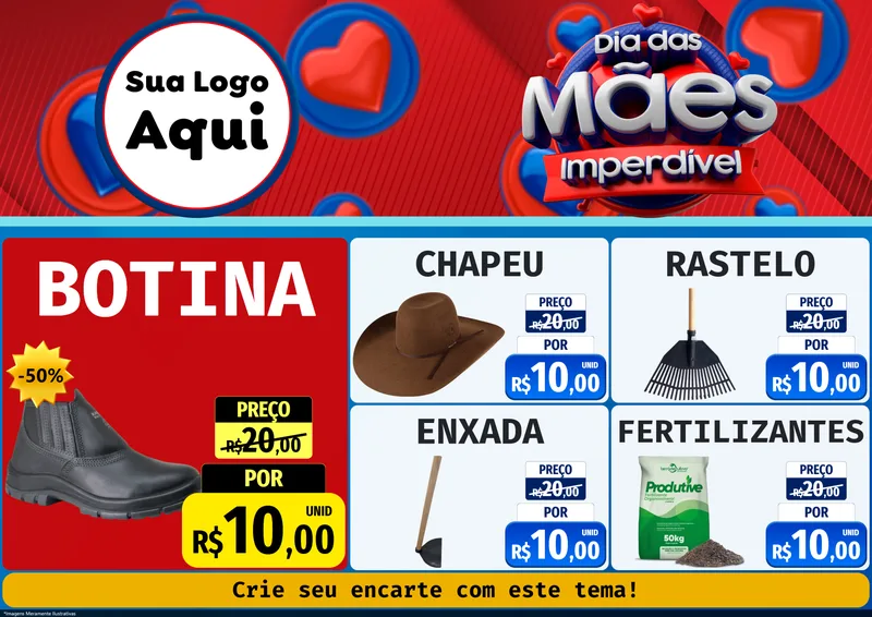 Modelo de Encarte para Encarte A4 Horizontal com o tema Dia Das Mães Imperdível para Agropecuária