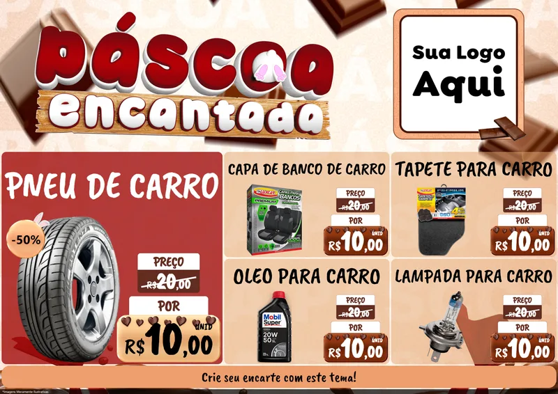 Modelo de Encarte para Encarte A4 Horizontal com o tema Páscoa Encantada para Auto peças
