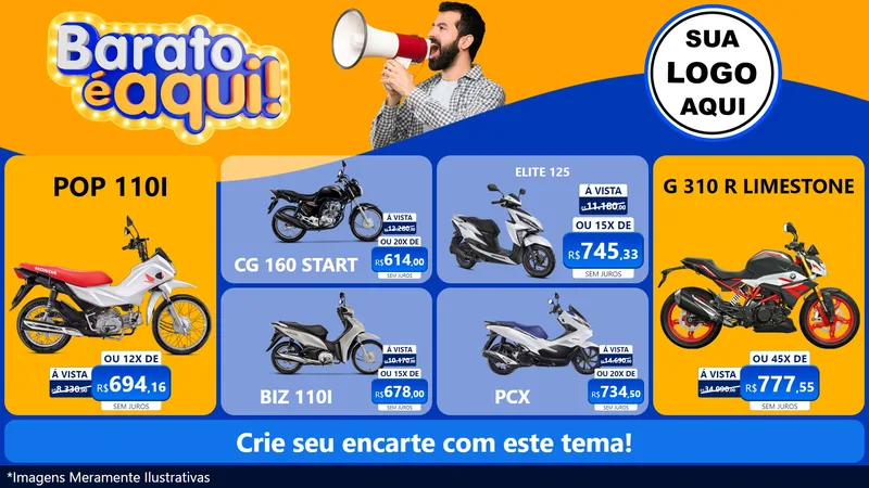 Modelo de TV para TV Horizontal com o tema Barato é aqui para Concessionaria de Motos