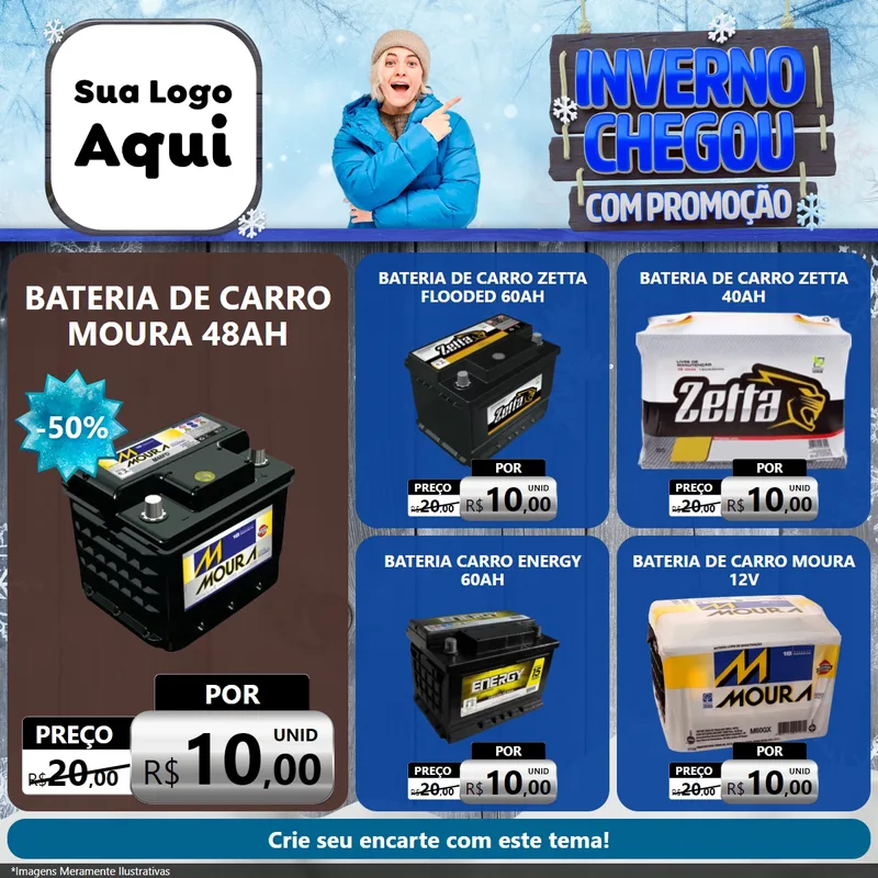 Modelo de Rede Social para Feed Facebook com o tema Inverno Chegou Com Promoção para Baterias Elétricas