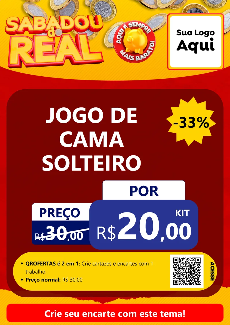Modelo de Cartaz para Cartaz A4 Vertical com o tema Sabadou do Real para Cama, Mesa e Banho