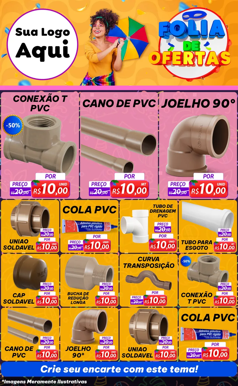Modelo de Encarte para Encarte Grande com o tema Folia de Ofertas para Tubos e conexões