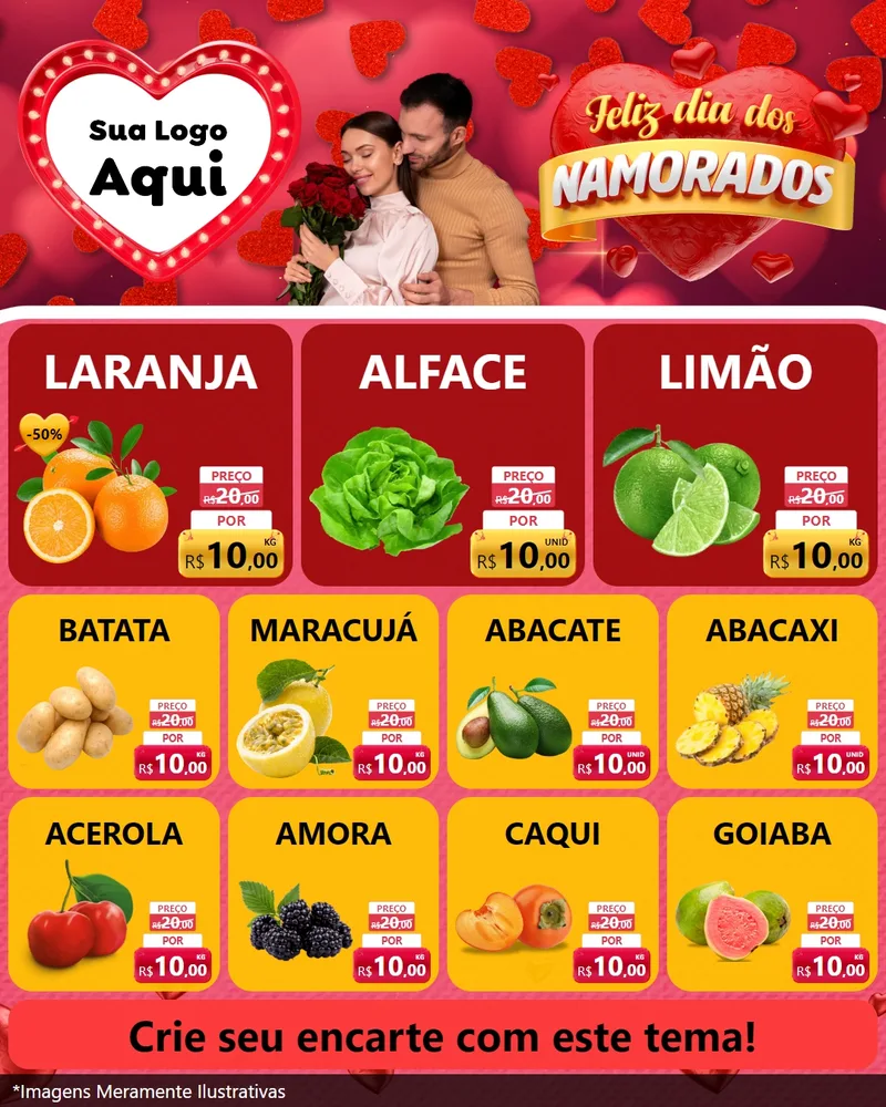Modelo de Rede Social para Feed Instagram com o tema Feliz Dia Dos Namorados para Hortifrúti