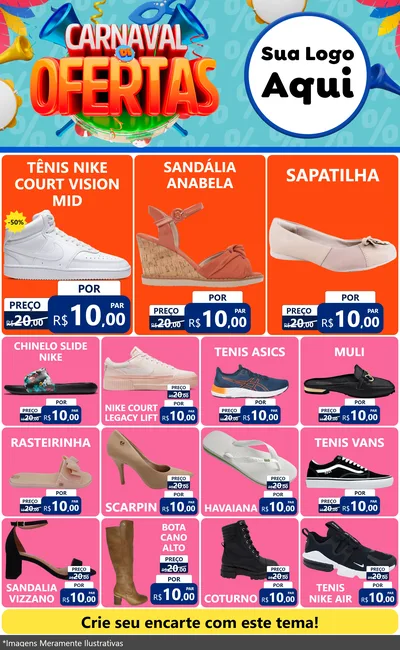 Modelo de Encarte para Encarte Grande com o tema Carnaval de Ofertas para Calçados
