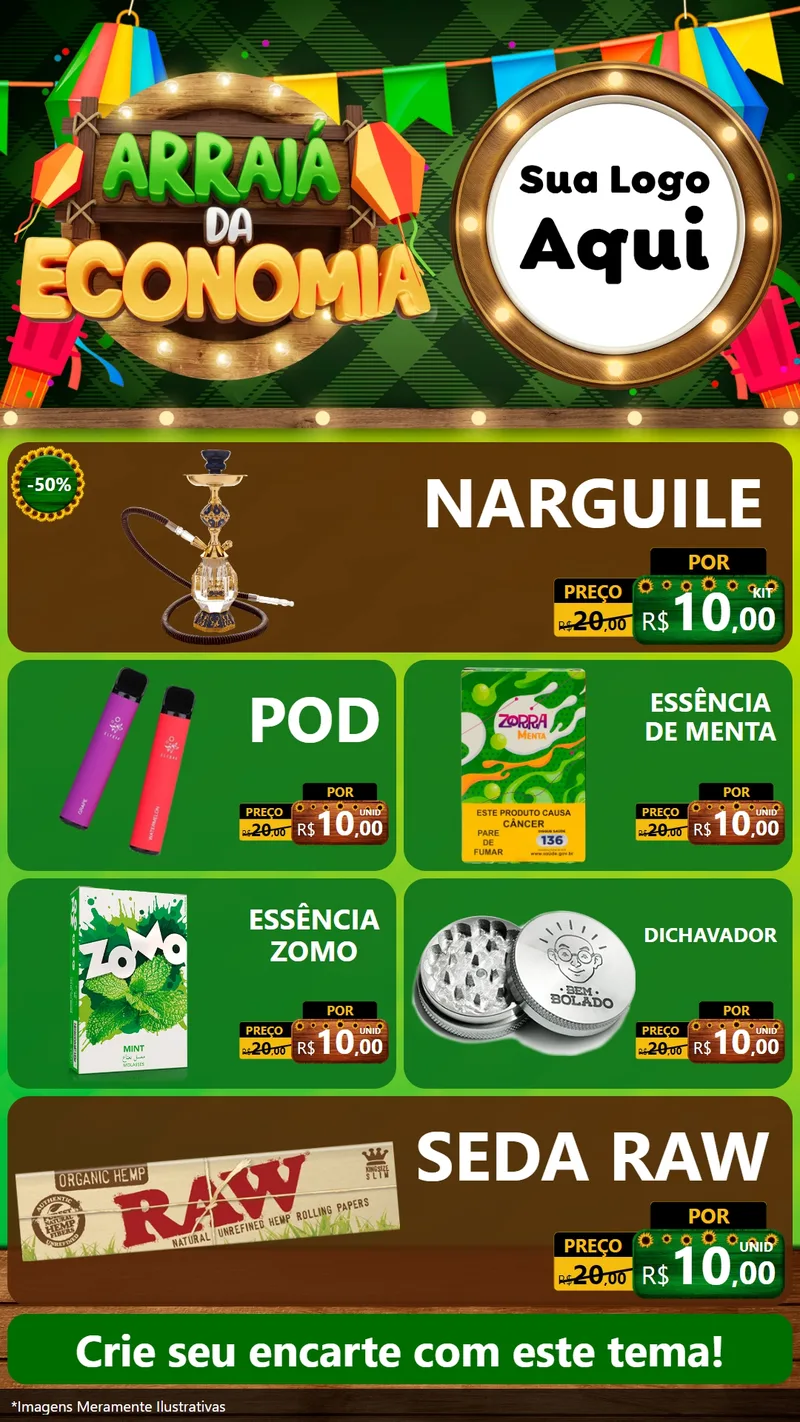 Modelo de TV para TV Vertical com o tema Arraiá de Economia para Tabacaria