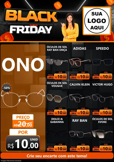 Modelo de Encarte para Encarte A4 Vertical com o tema Black Friday para Óticas
