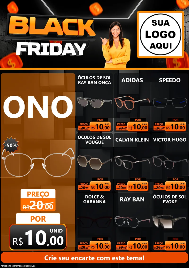 Modelo de Encarte para Encarte A4 Vertical com o tema Black Friday para Óticas