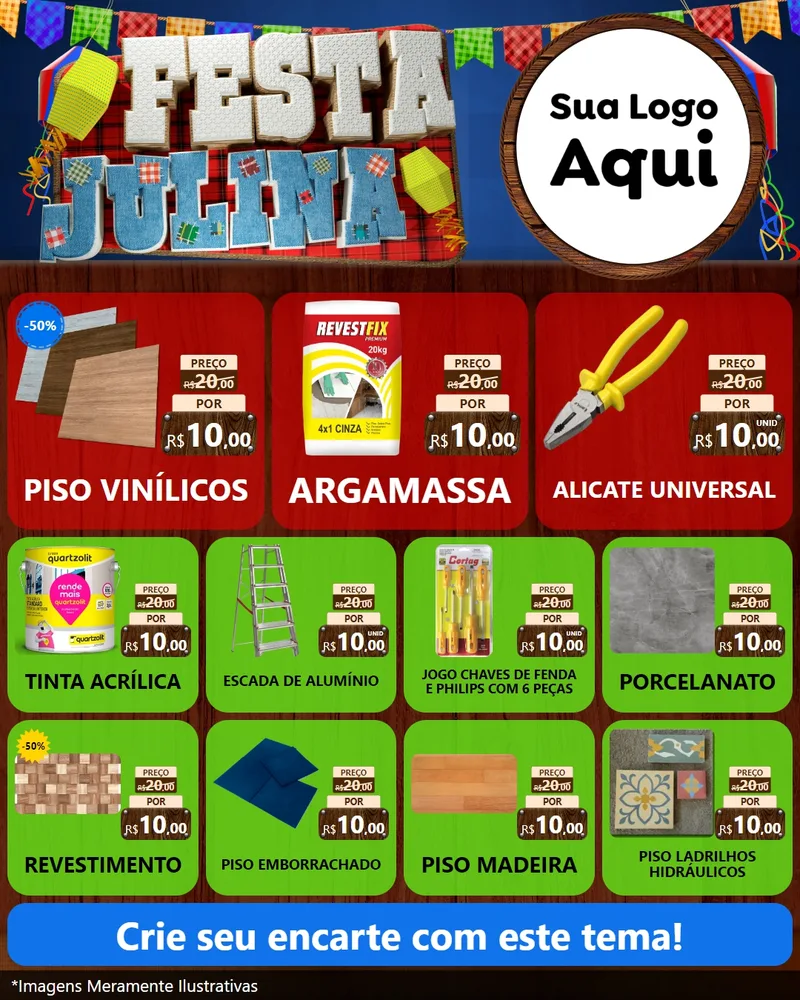 Modelo de Rede Social para Feed Instagram com o tema Festa Julina para Material para Construção