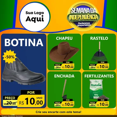 Modelo de Rede Social para Feed Facebook com o tema Semana da Independência Declaramos Preços Baixos para Agropecuária