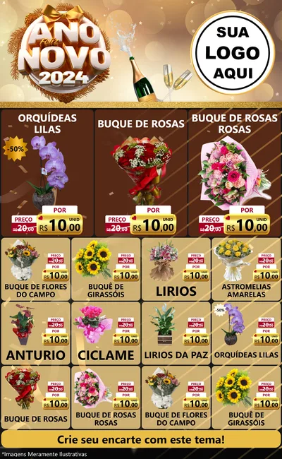Modelo de Encarte para Encarte Grande com o tema Feliz Ano Novo 2027 para Floricultura e jardim