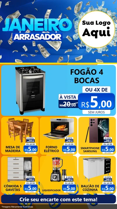 Modelo de Rede Social para Stories com o tema Janeiro Arrasador para Móveis e Eletro