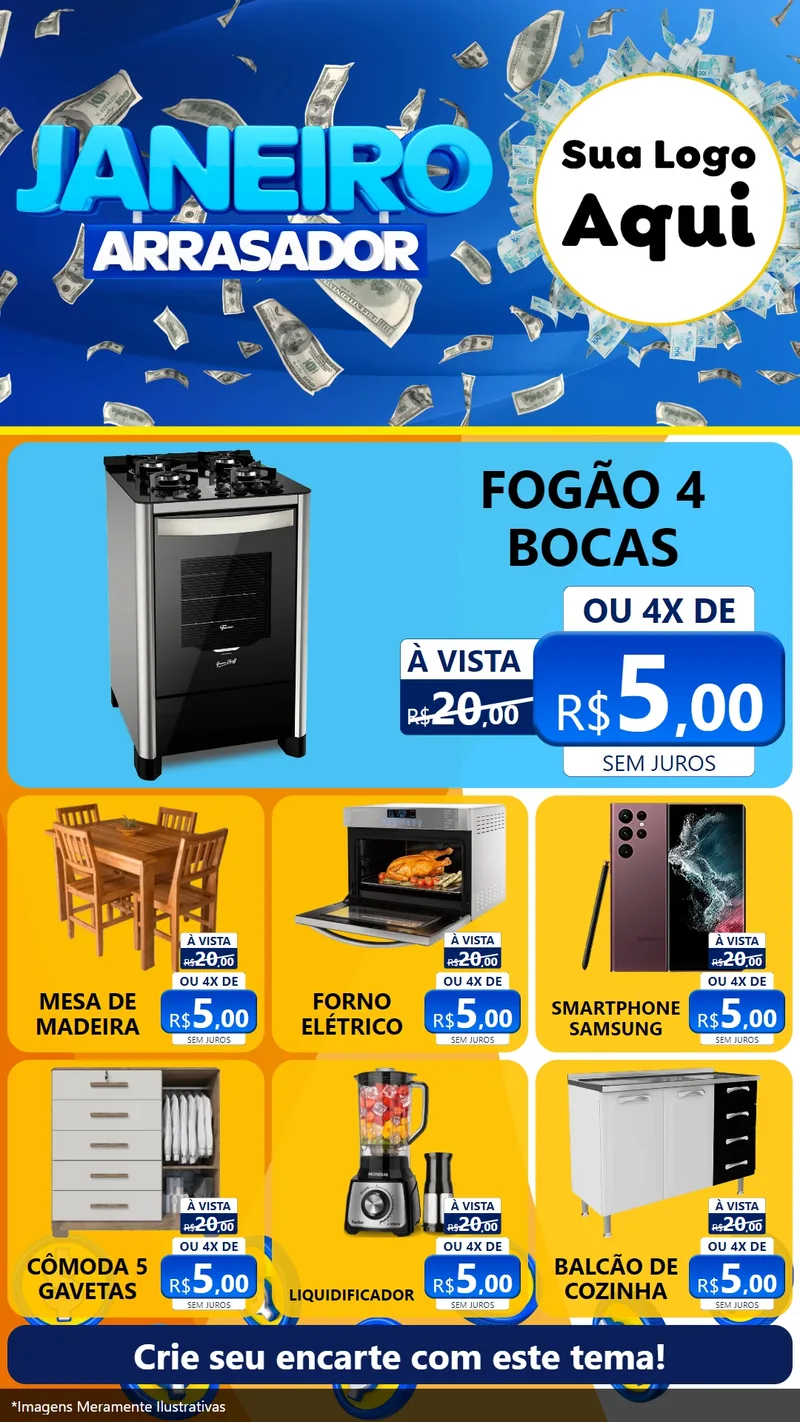 Modelo de Rede Social para Stories com o tema Janeiro Arrasador para Móveis e Eletro