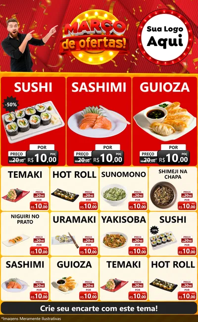 Modelo de Encarte para Encarte Grande com o tema Março de Ofertas! para Comida japonesa