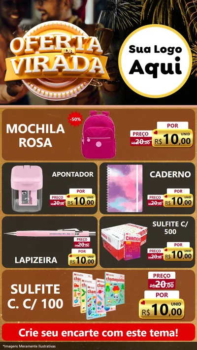 Modelo de TV para TV Vertical com o tema Oferta da Virada para Papelaria