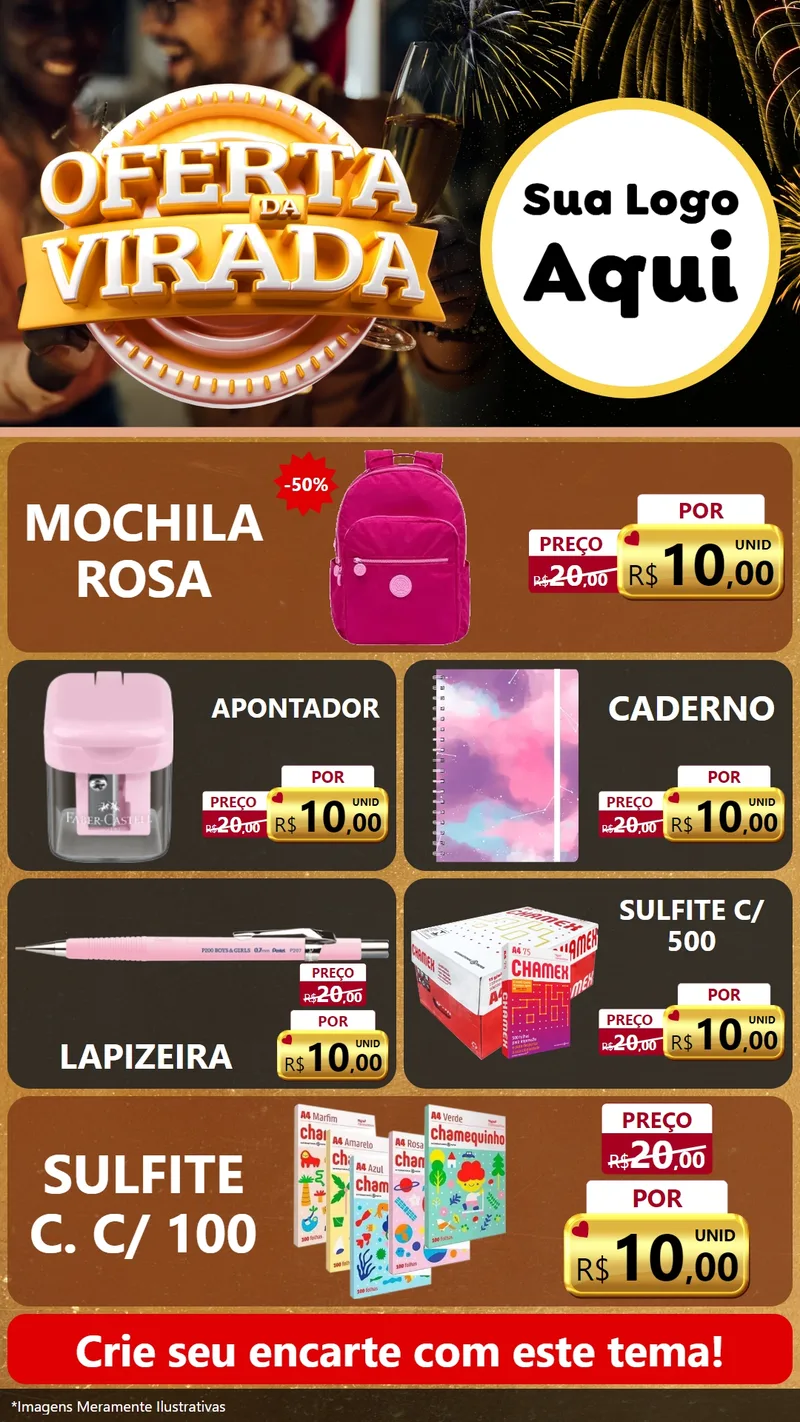 Modelo de TV para TV Vertical com o tema Oferta da Virada para Papelaria