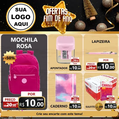 Modelo de Rede Social para Feed Facebook com o tema Ofertas de Fim de Ano para Papelaria