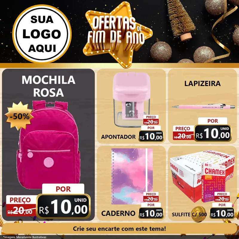 Modelo de Rede Social para Feed Facebook com o tema Ofertas de Fim de Ano para Papelaria