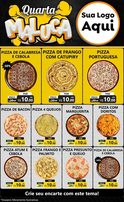 Modelo de Encarte para Encarte Grande com o tema Quarta Maluca para Pizzaria
