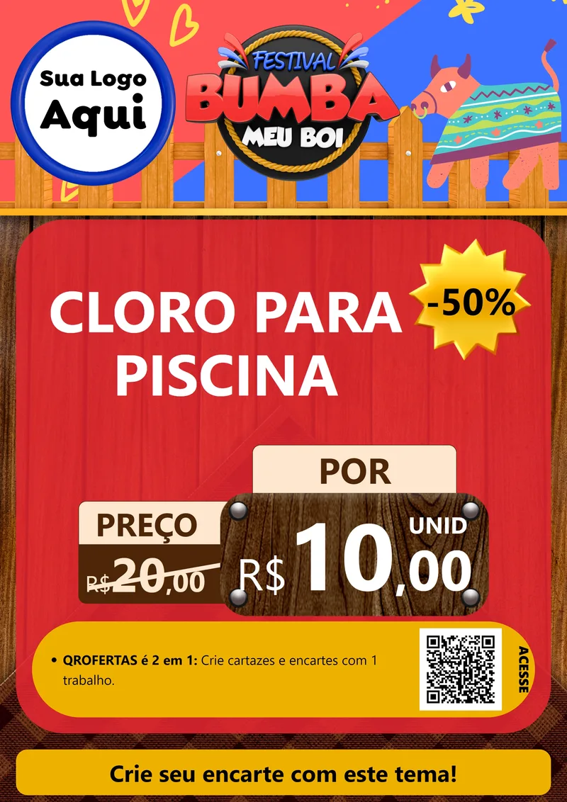 Modelo de Cartaz para Cartaz A4 Vertical com o tema Festival Bumba Meu Boi para Produtos para Piscina