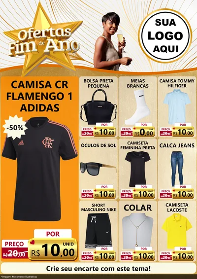 Modelo de Encarte para Encarte A4 Vertical com o tema Ofertas Fim de Ano para Roupas e acessórios