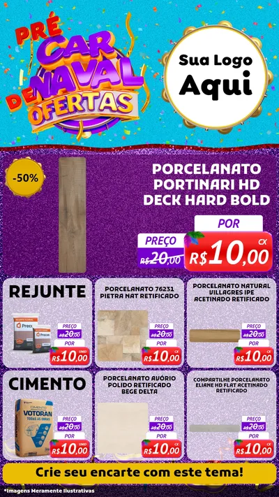 Modelo de Rede Social para Stories com o tema Pré Carnaval de Ofertas para Pisos e revestimentos