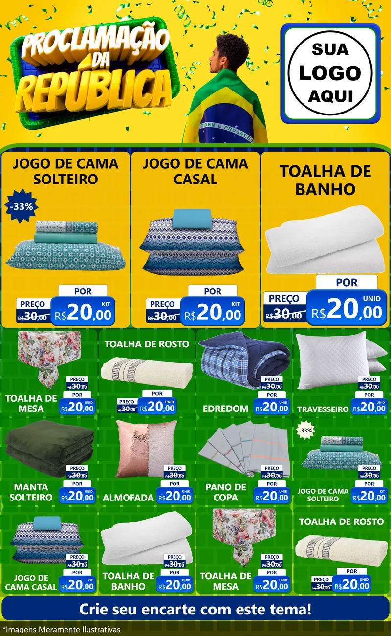 Modelo de Encarte para Encarte Grande com o tema Proclamação da República para Cama, Mesa e Banho