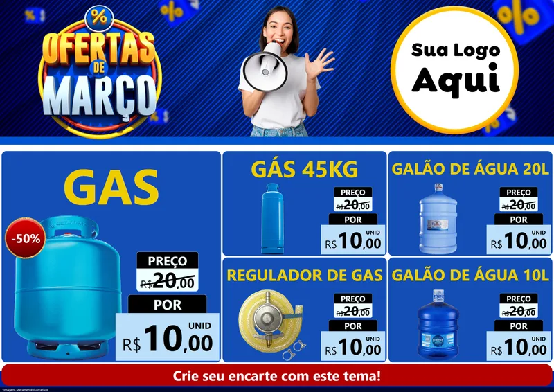 Modelo de Encarte para Encarte A4 Horizontal com o tema Ofertas de Março para Água e gás
