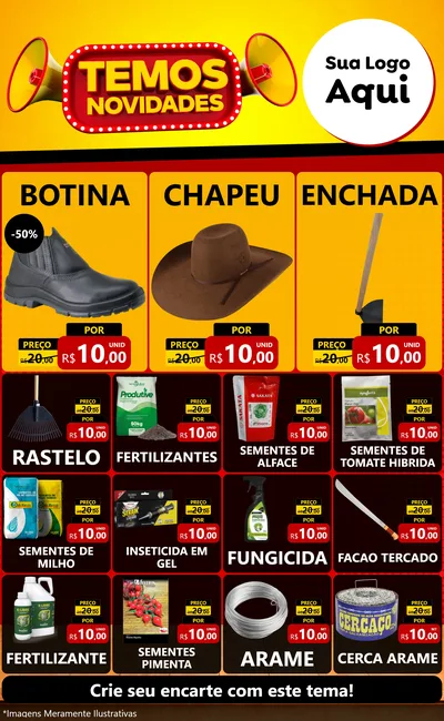Modelo de Encarte para Encarte Grande com o tema Temos Novidades para Agropecuária